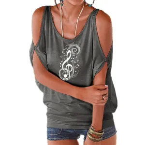 T-Shirt Treble Clef Music Notes T-Shirt Women Batwing Tops SJA