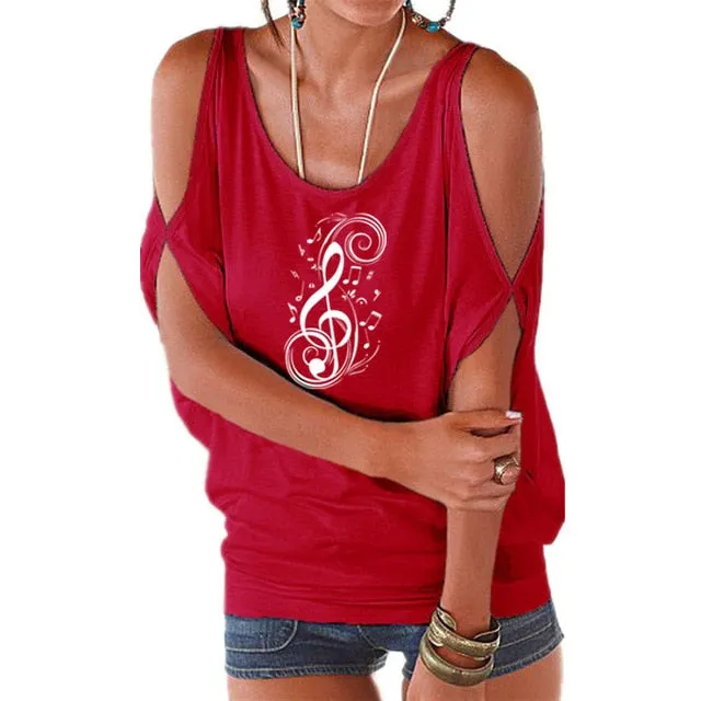 T-Shirt Treble Clef Music Notes T-Shirt Women Batwing Tops SJA