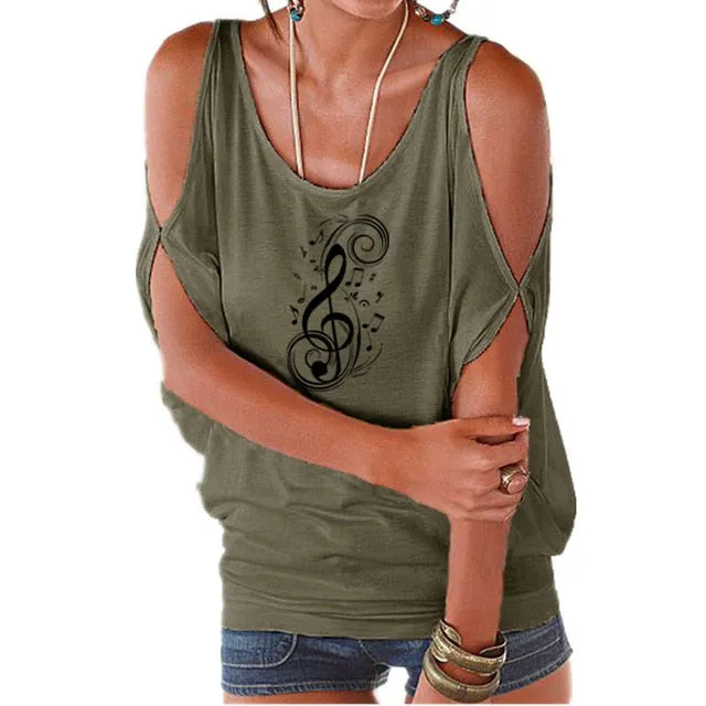 T-Shirt Treble Clef Music Notes T-Shirt Women Batwing Tops SJA