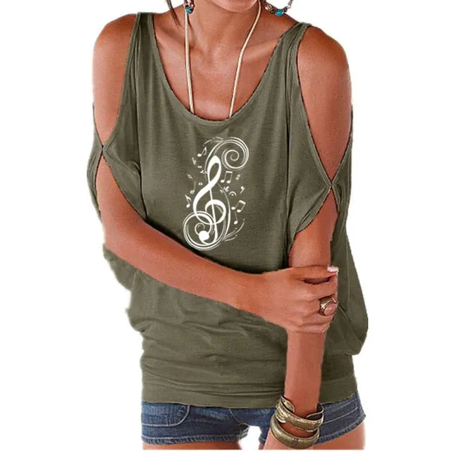 T-Shirt Treble Clef Music Notes T-Shirt Women Batwing Tops SJA