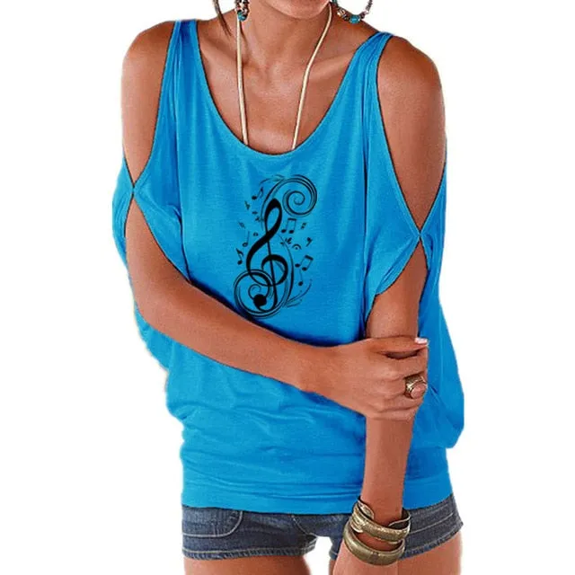 T-Shirt Treble Clef Music Notes T-Shirt Women Batwing Tops SJA