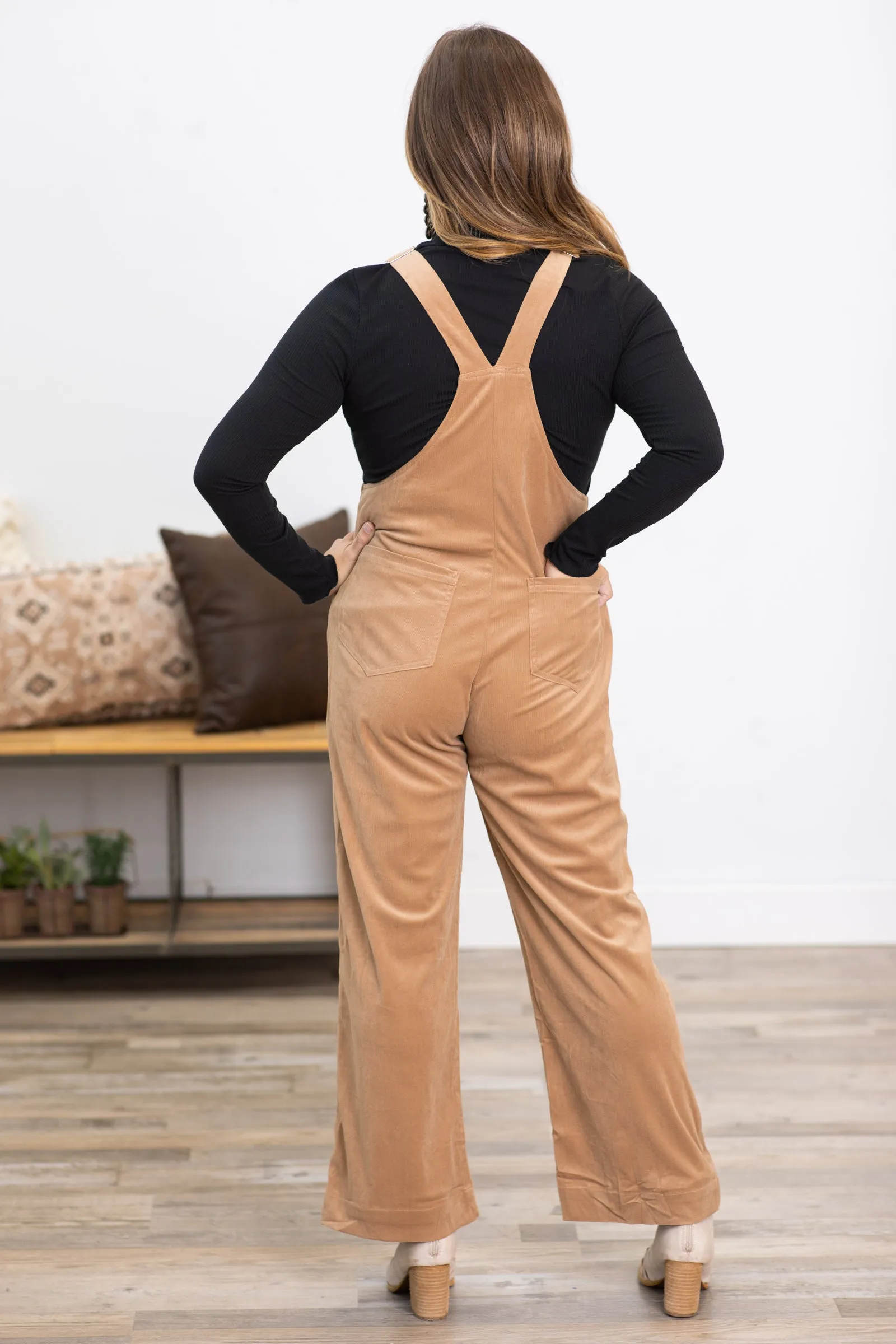 Tan Corduroy Side Zip Overalls