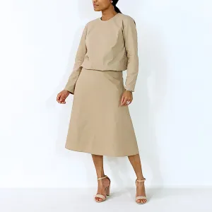 Tan Long Sleeves With Elastic Waist Top | ALPHONSINA
