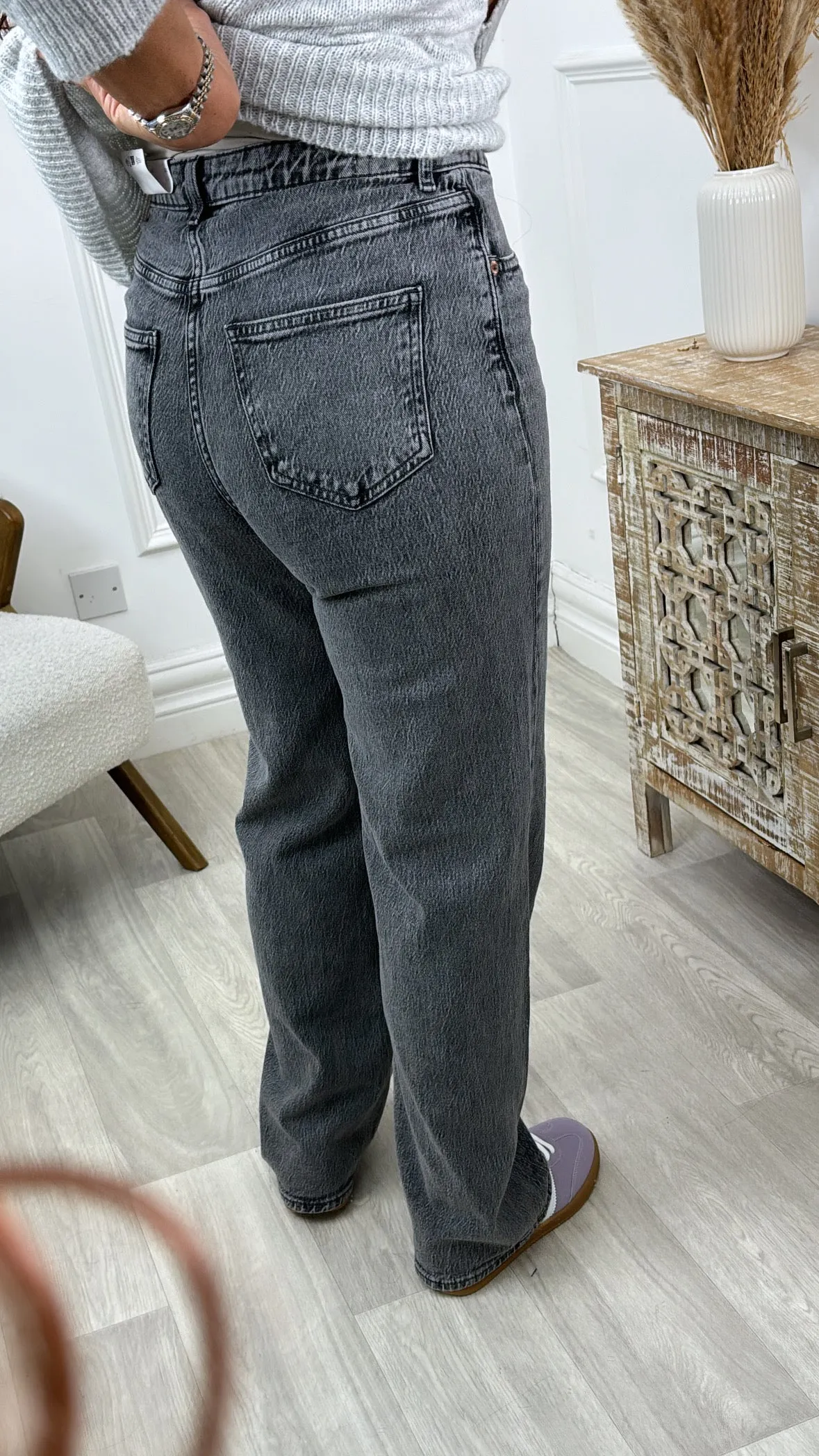 Tessa Medium Grey High Rise Wide Leg Jeans