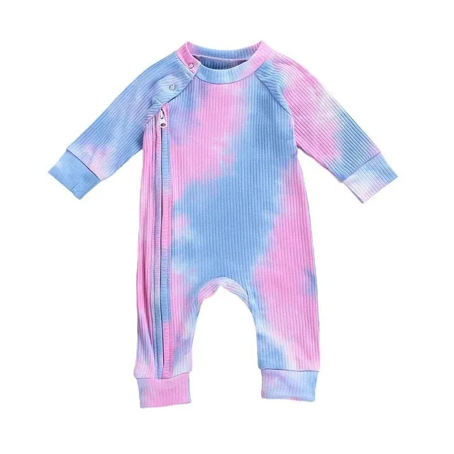 Tie Dye Long Sleeve Zipper Jumpsuits