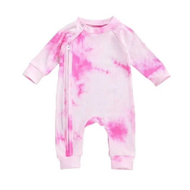 Tie Dye Long Sleeve Zipper Jumpsuits