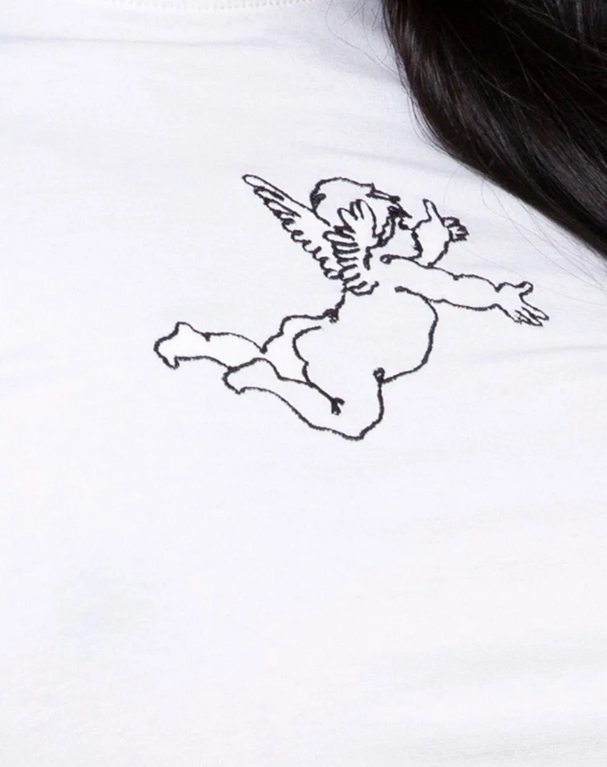 Tindy Crop Top in White Cherub Embro Black