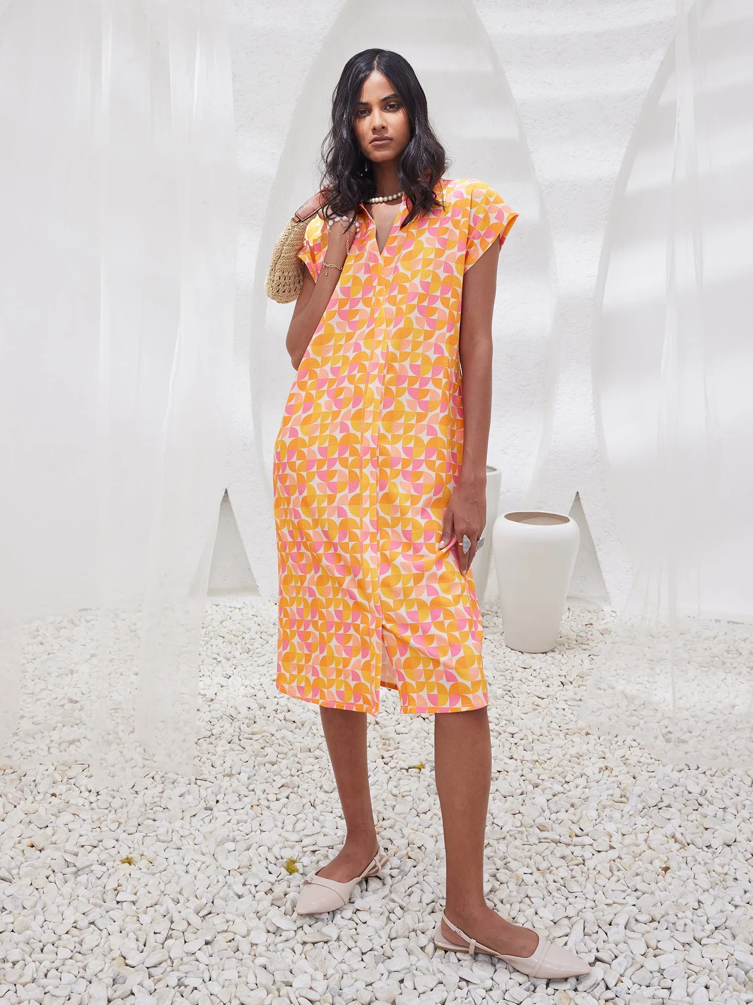 Vertex Geometric Shirt Dress - Multicolor