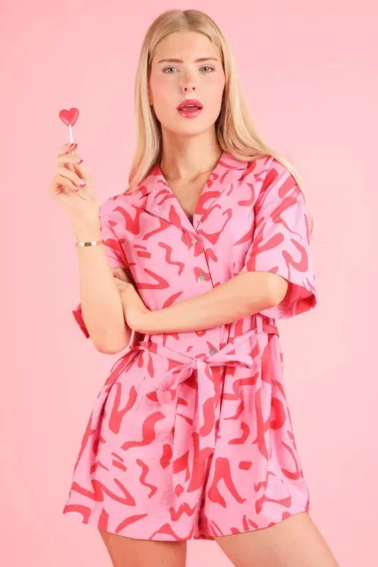 VERY J Oversized Printed Button Down Resort Romper
