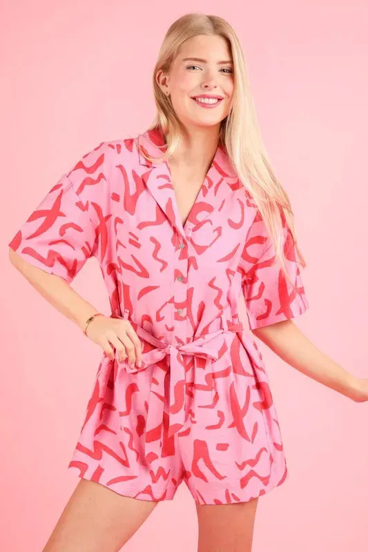 VERY J Oversized Printed Button Down Resort Romper