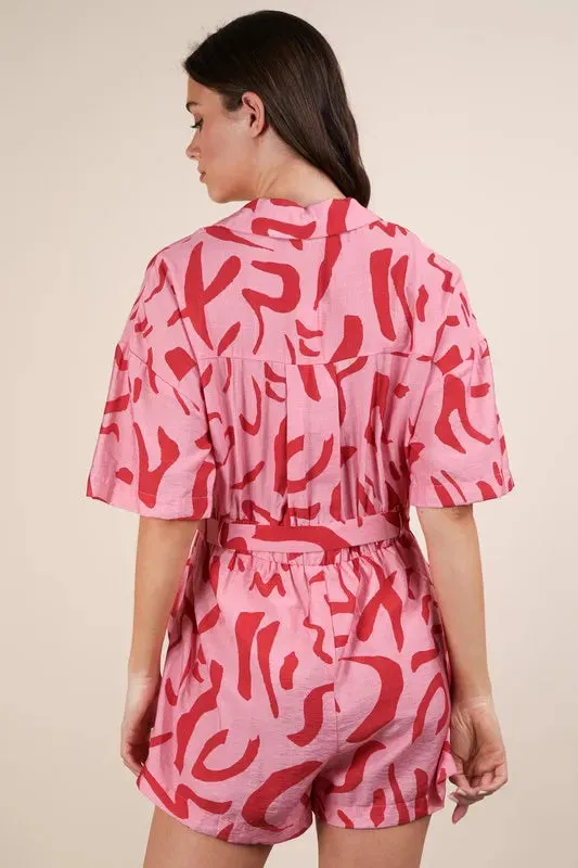 VERY J Oversized Printed Button Down Resort Romper