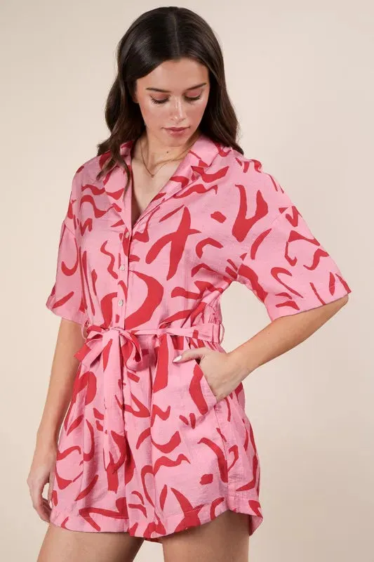 VERY J Oversized Printed Button Down Resort Romper