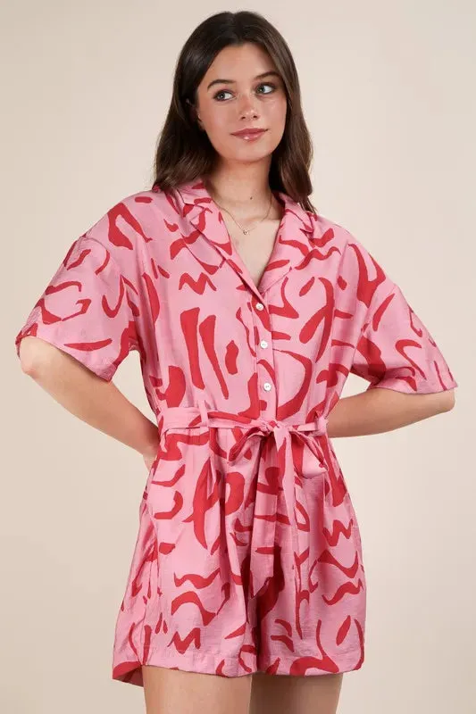 VERY J Oversized Printed Button Down Resort Romper