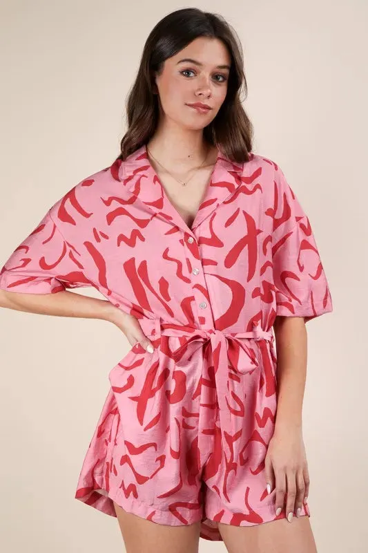 VERY J Oversized Printed Button Down Resort Romper
