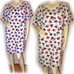 Vintage 80s 90s Womens Teddy Bear Long Shirt Dress Large Nighty Sleepwear White