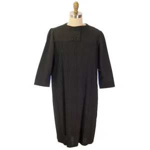 Vintage Charcoal Gray Crystal Pleated Shift Dress 1960s 38" Bust