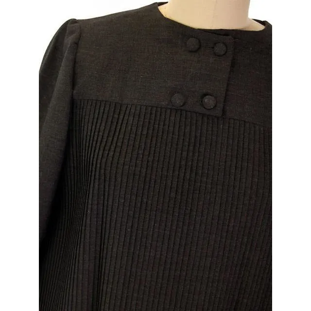 Vintage Charcoal Gray Crystal Pleated Shift Dress 1960s 38" Bust