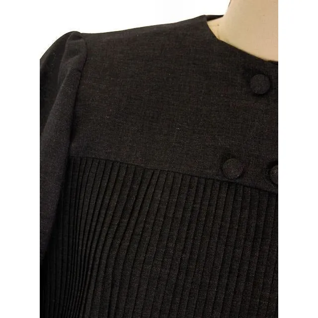 Vintage Charcoal Gray Crystal Pleated Shift Dress 1960s 38" Bust