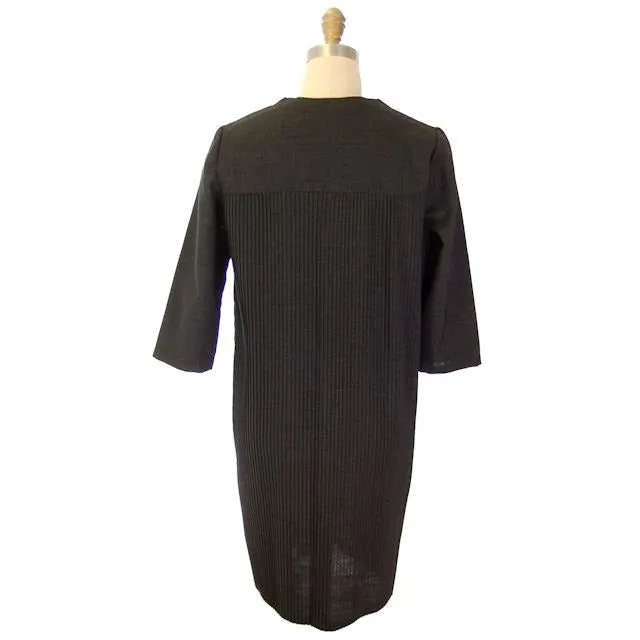 Vintage Charcoal Gray Crystal Pleated Shift Dress 1960s 38" Bust
