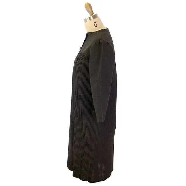 Vintage Charcoal Gray Crystal Pleated Shift Dress 1960s 38" Bust