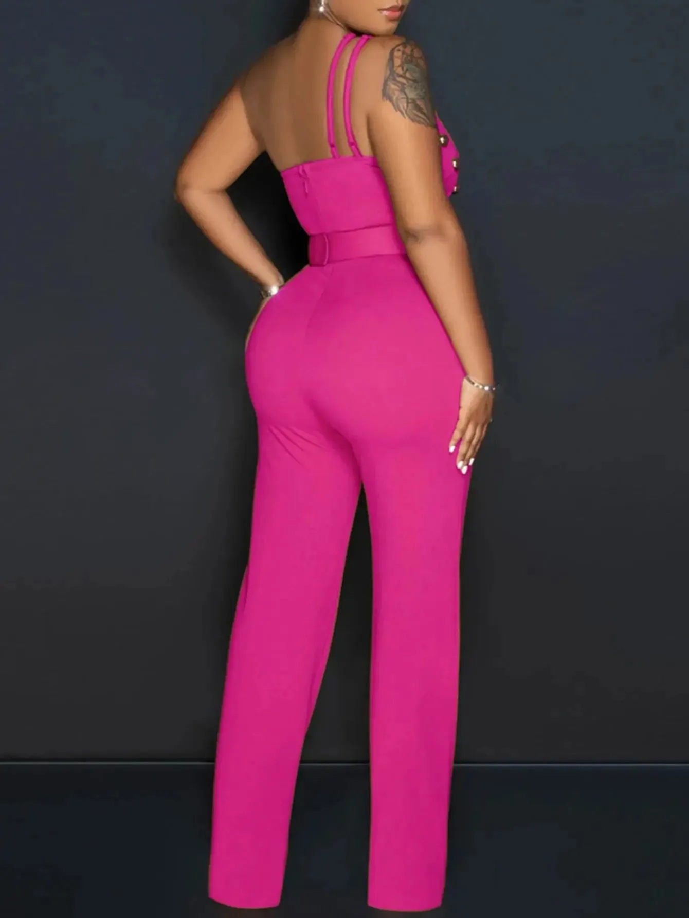 Vintage Peek-A-Boo Collar Rhinestone Studded Jumpsuit