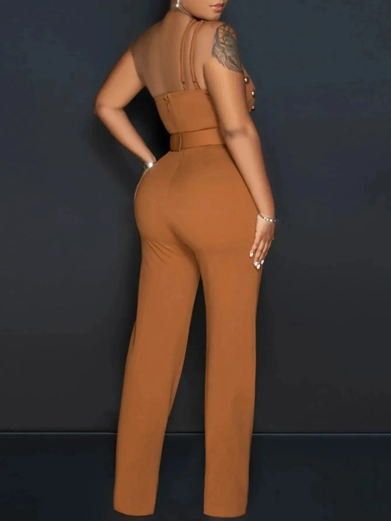 Vintage Peek-A-Boo Collar Rhinestone Studded Jumpsuit
