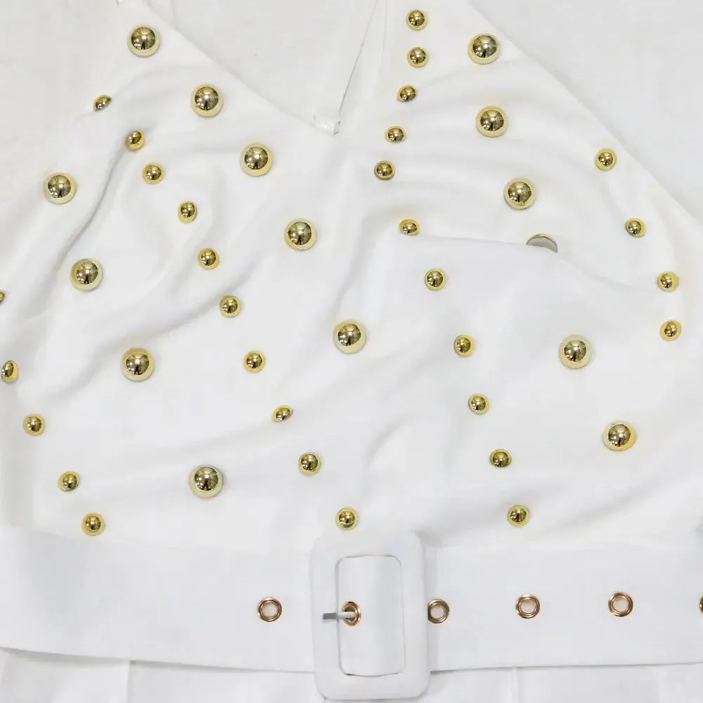 Vintage Peek-A-Boo Collar Rhinestone Studded Jumpsuit