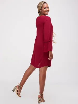 Vivo Tamari Long Sleeve Chiffon Shift Dress - Maroon
