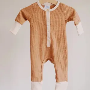 WAFFLE ROMPER - CARAMEL