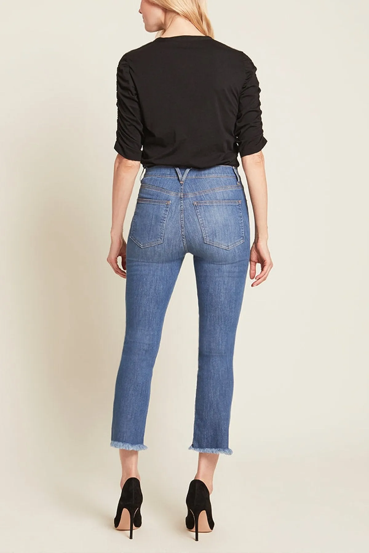 Waldorf Ruched-Sleeve Tee Top in Black