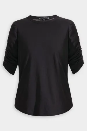 Waldorf Ruched-Sleeve Tee Top in Black