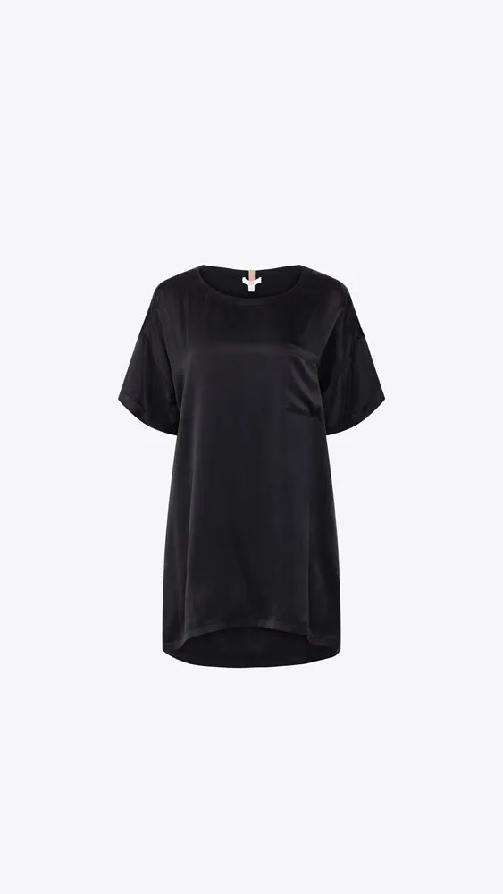 Washable Silk Oversized Sleep Tee - Immersed Black
