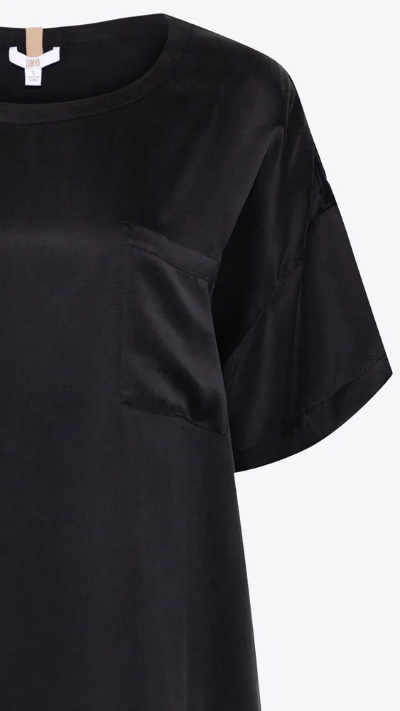 Washable Silk Oversized Sleep Tee - Immersed Black