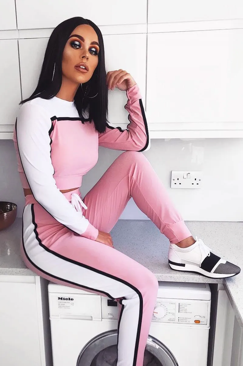 White and Pink Colour Block Tracksuit - Adryanna