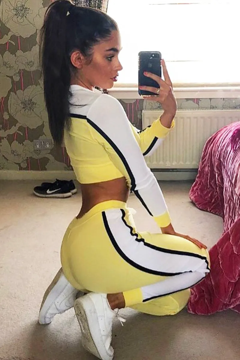White and Yellow Colour Block Tracksuit - Adryanna