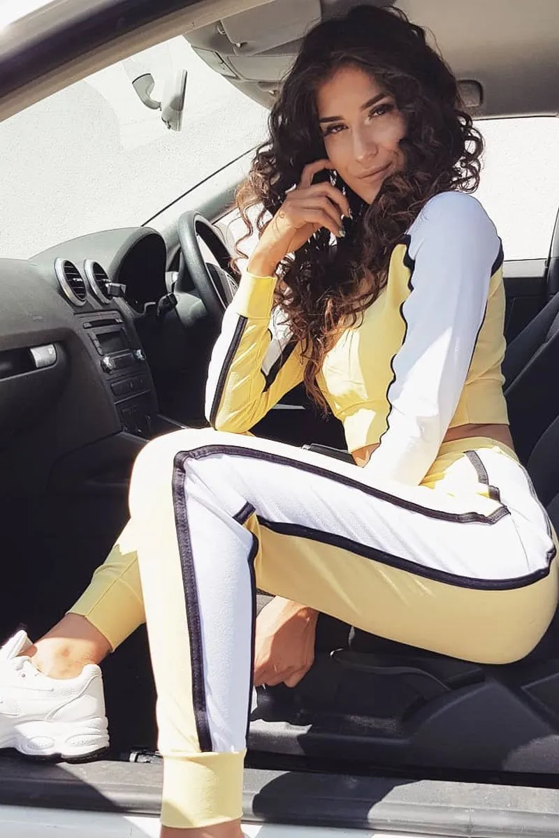 White and Yellow Colour Block Tracksuit - Adryanna