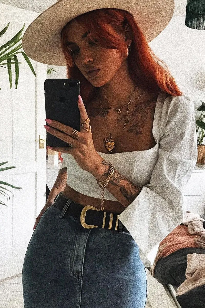White Cropped Bustier Crop Top - Mara