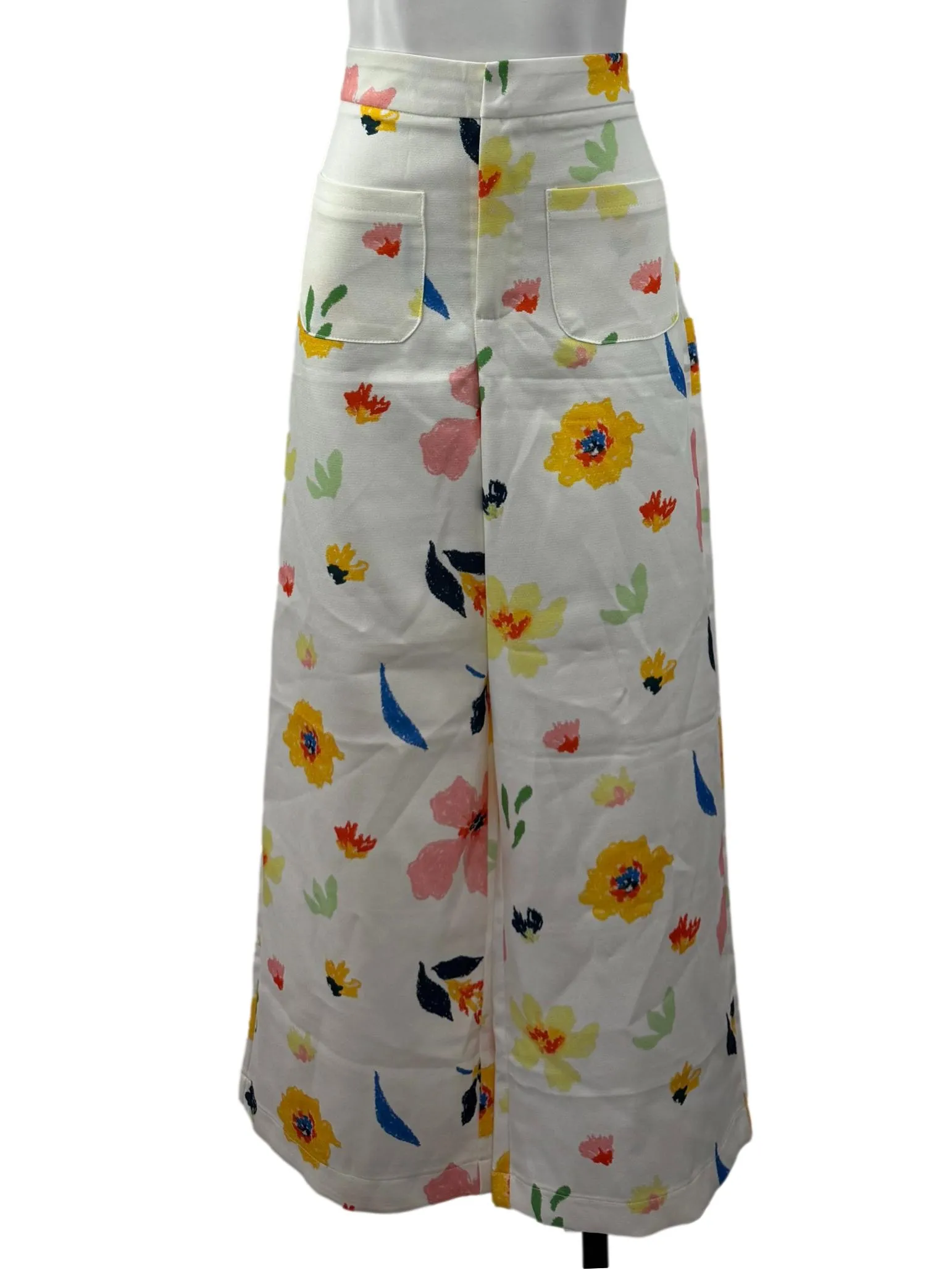 White Floral Print Wide Leg Trousers