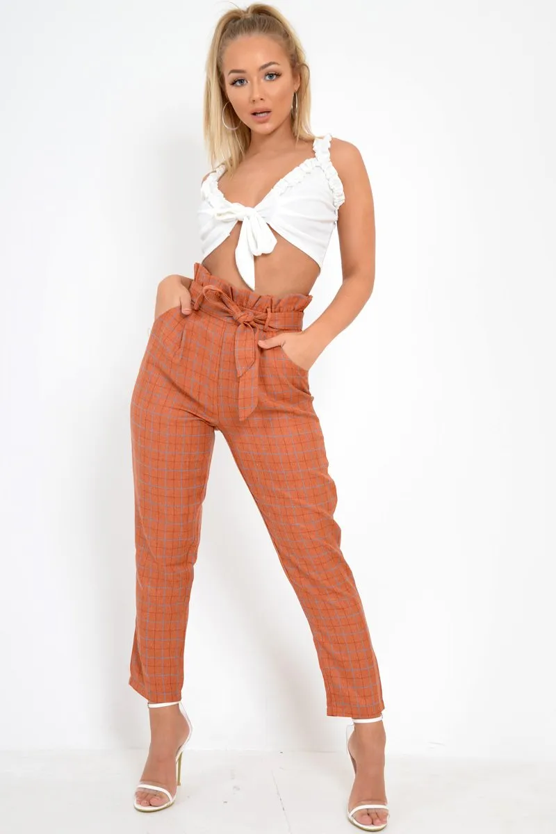 White Frill Tie Front Crop Top - Adali