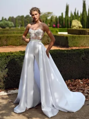 white jumpsuits for weddings 2020 lace appliqué elegant pants for women with skirt vestido de Longo