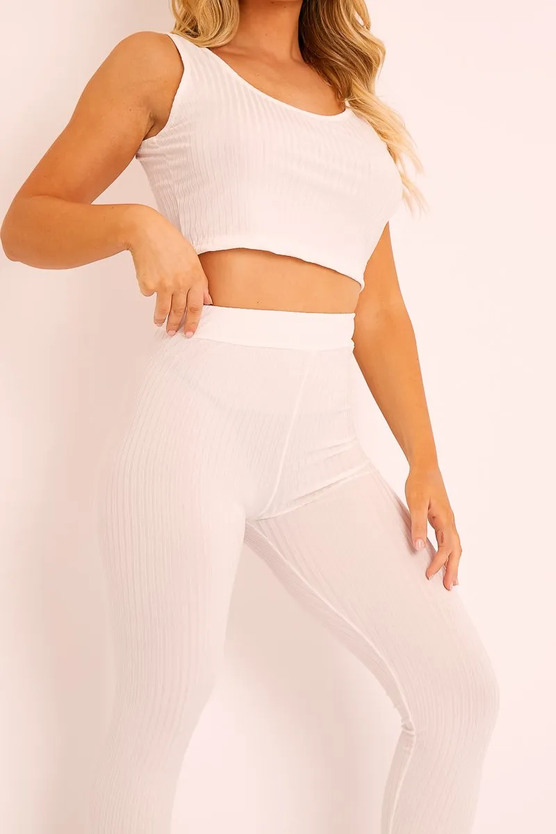 White Ribbed Vest Leggings Loungewear Co-ord - Charlee