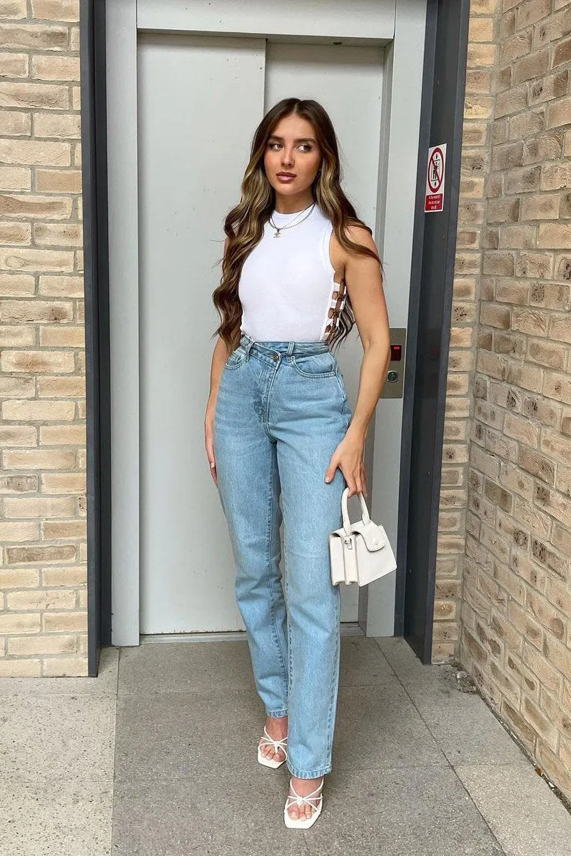 White Side Ring Detail Ribbed Crop Top - Marisella