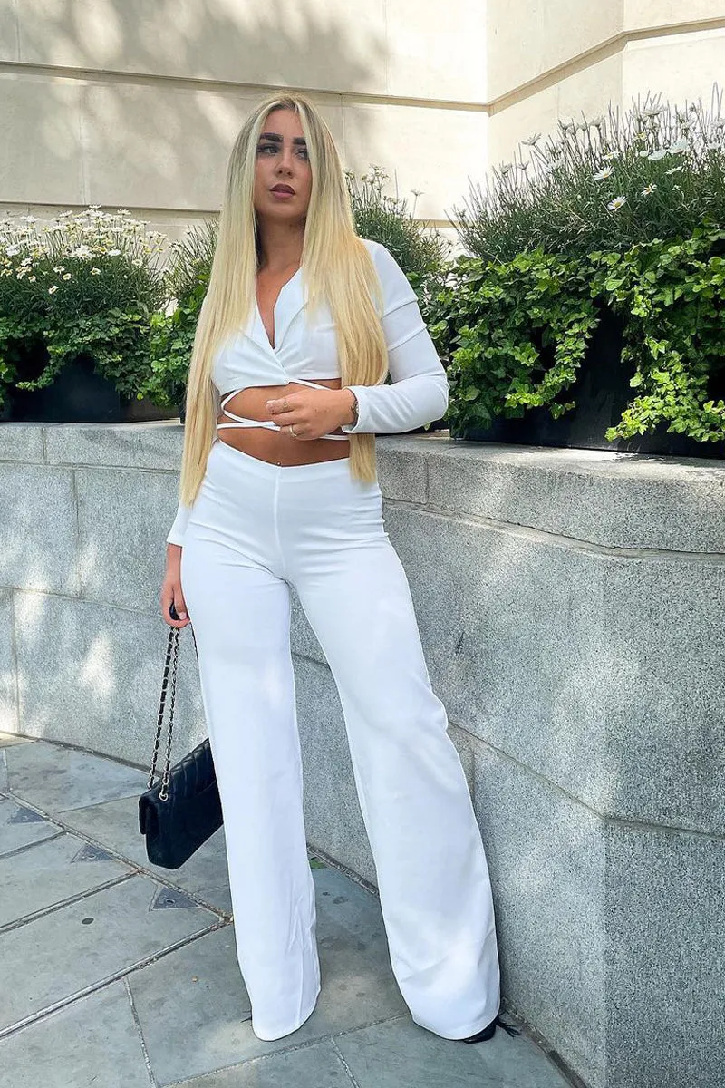 White Tailored Tie Detail Blazer - Levana