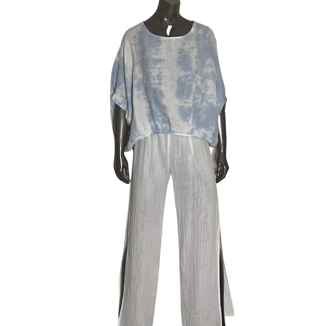 Wide Body Gauze Top - Sky Blue Cloud Dye
