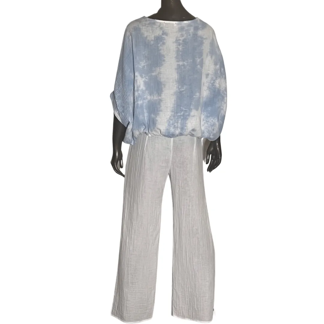 Wide Body Gauze Top - Sky Blue Cloud Dye