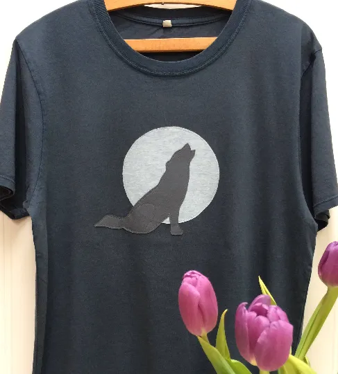 Wolf Applique T-shirt - unisex - Washed Navy
