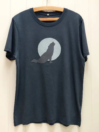 Wolf Applique T-shirt - unisex - Washed Navy