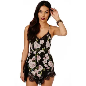 Women Jumpsuit Summer Rompers Sexy Club Floral Lace Elegant Chiffon Bodycon Jumpsuit Playsuit mono V-Neck