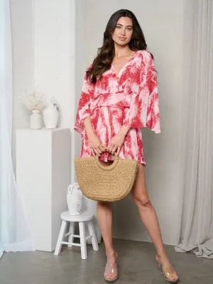 WOMEN'S 3/4 SLEEVE V-NECK TIE DYE ROMPER