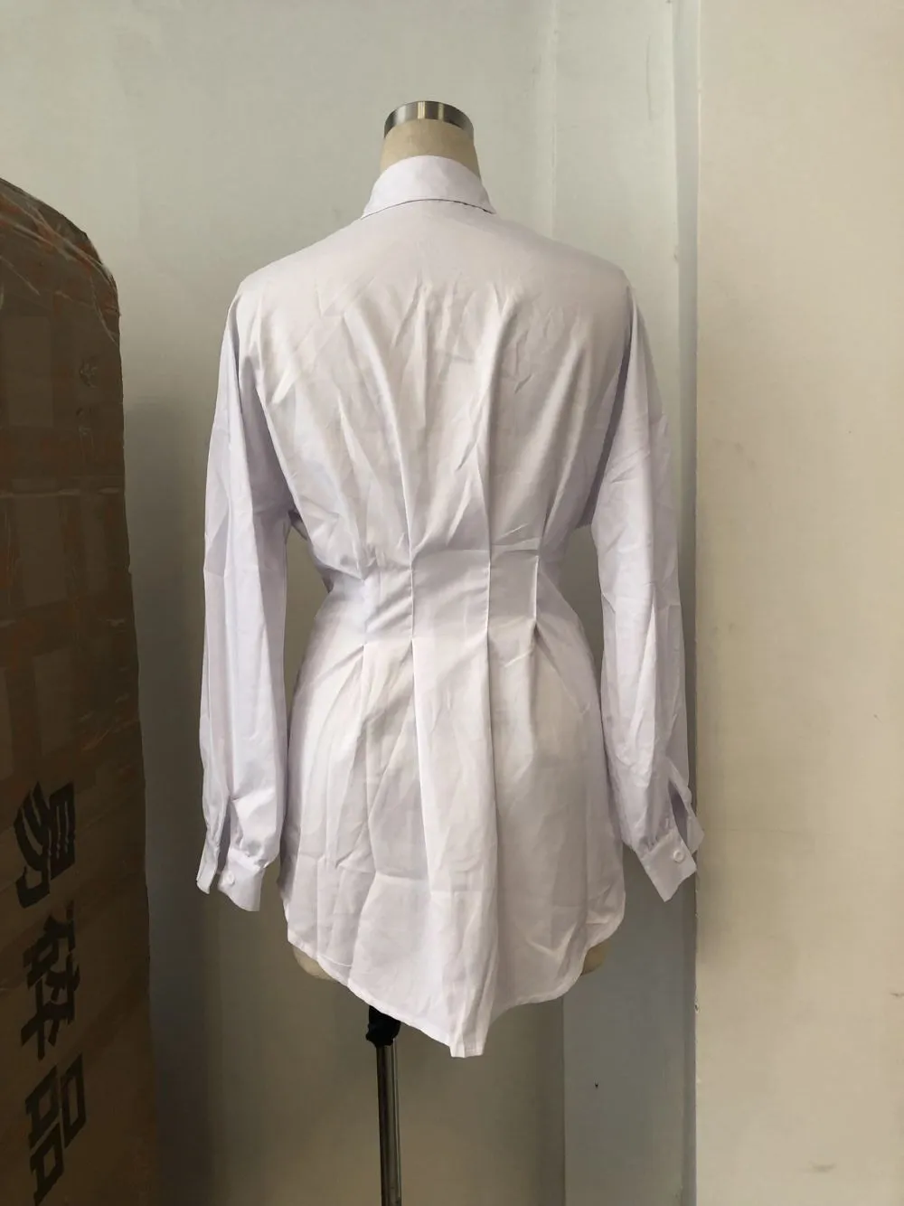 Women's Autumn and Winter Long-sleeved Lapel Shirt Waist Sexy Shirt Skirt Single-breasted Solid Color Shirt